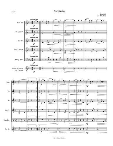 Respighi 1931 P172 Ancient Airs & Dances Suite III 3 Siciliana Ignoto For Clarinet Quartet (arr. R G Roth)