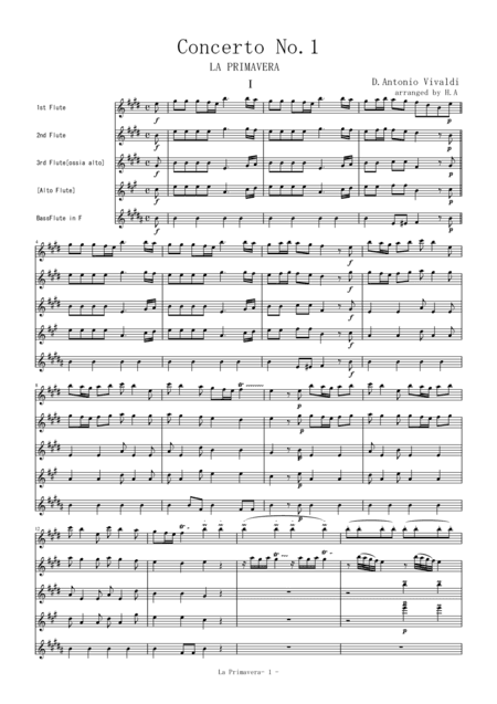 Spring[From Concerto No.1 1st mov.] for flute quartet (arr. Akemi Hirano)