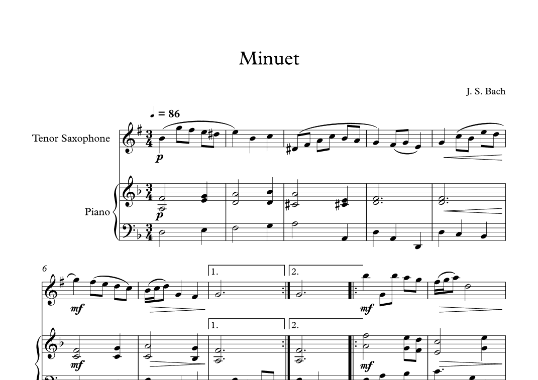 Minuet (In D Minor) - Johann Sebastian Bach (Tenor Sax + Piano) (arr. Digital Book Music)