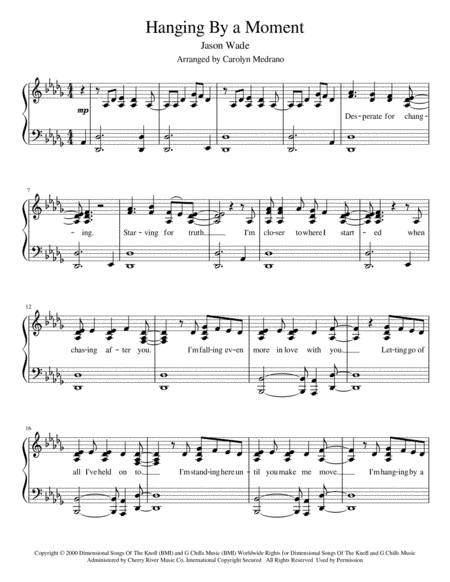 Hanging By A Moment (arr. Carolyn Medrano)