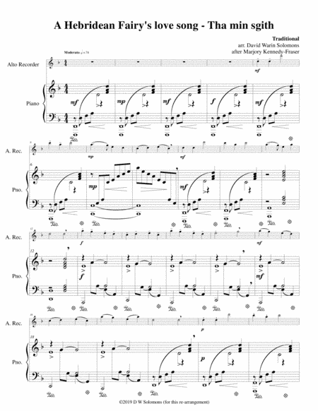 Hebridean fairy's love song (Tha Mi sgith) arranged for alto recorder and piano (arr. Marjory Kennedy Fraser, David Warin Solomons)