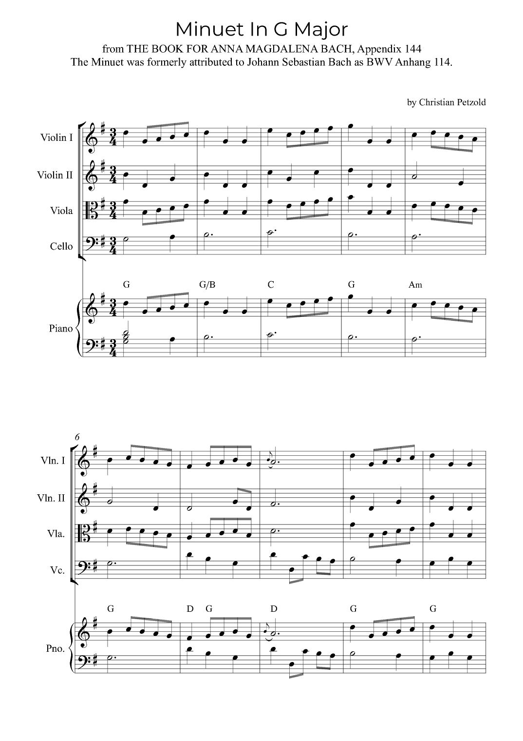 Minuet In G Major (with piano and chords) (arr. Alex Nunes Rodrigues)