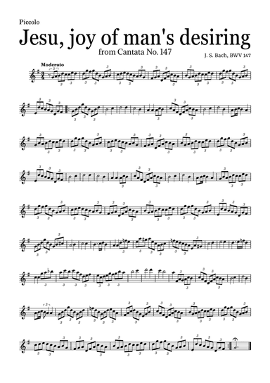 JESU, JOY OF MAN'S DESIRING by Bach - easy version for Piccolo and piano with chords (arr. Leyandder Trustworthy)