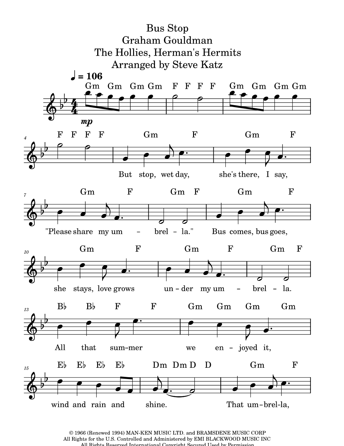 Bus Stop (arr. Steve Katz)