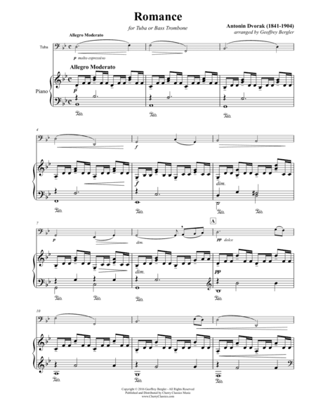 Romance for Tuba or Bass Trombone and Piano (arr. Bergler, Geoffrey)
