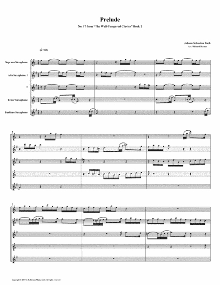 Prelude 17 from Well-Tempered Clavier, Book 2 (Saxophone Quintet) (arr. Richard Byrnes)