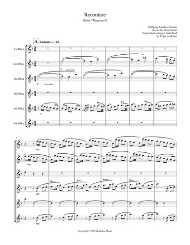 Recordare (from "Requiem") (F) (Oboe Sextet) (arr. Regis Bookshar)