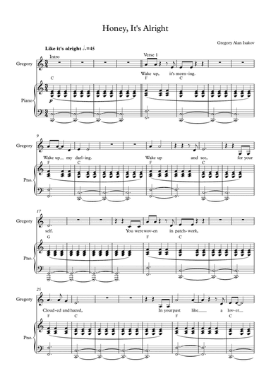 Honey, It's Alright - Gregory Alan Isakov arr. Piano by E.F.J. Fagan (arr. E.F.J. Fagan)