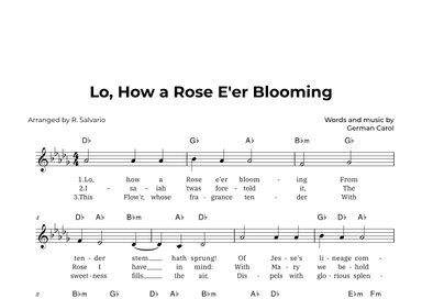 Lo, How a Rose E'er Blooming (Key of D-Flat Major) (arr. R. Salvario)