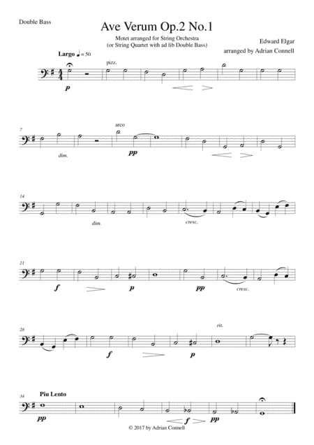Elgar - Ave Verum Op.1 No.1 arranged for String Orchestra - Double Bass (arr. Adrian Connell)