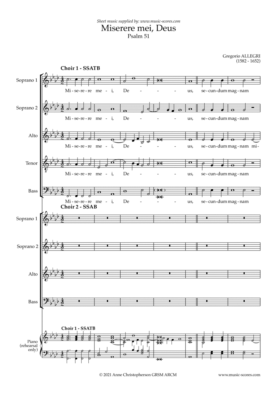 Miserere mei, Deus - F minor (arr. Anne Christopherson GRSM ARCM)