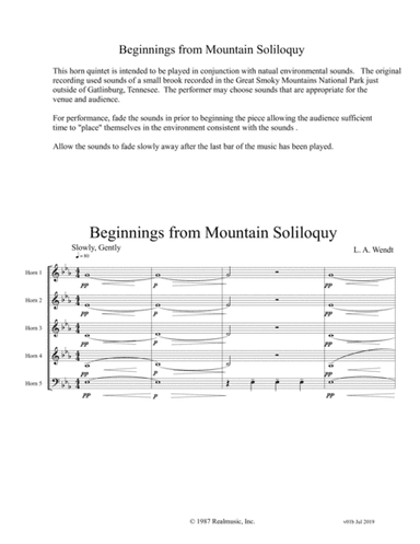 Beginnings from Mountain Soliloquy - Horn Quintet