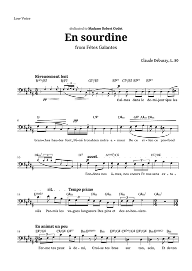 En sourdine by Debussy for Low Voice and Chords (arr. Langanho)
