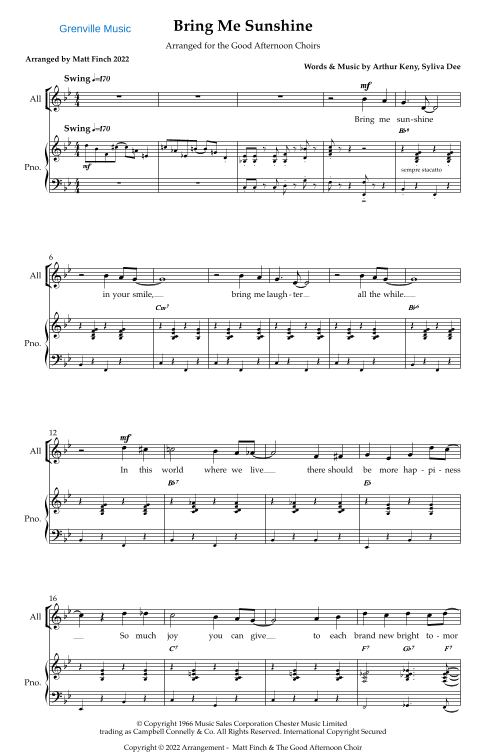 Bring Me Sunshine (arr. Grenville Music and Matt Finch)