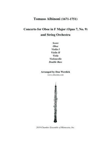 Concerto for Oboe in F Major, Op. 7 No. 9 and String Orchestra (arr. Don Werdick (1946 - ))