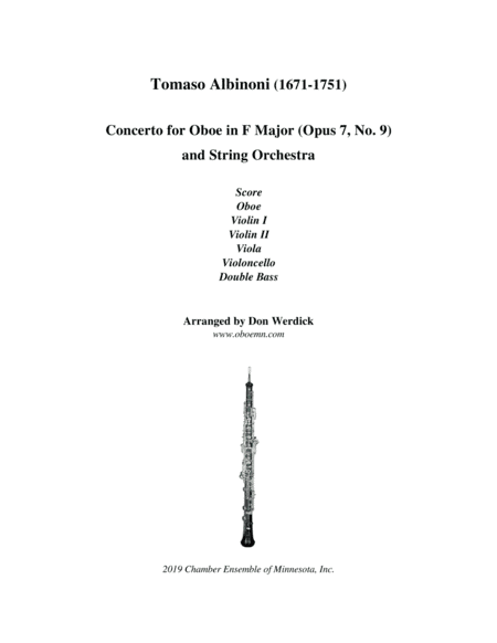 Concerto for Oboe in F Major, Op. 7 No. 9 and String Orchestra (arr. Don Werdick (1946 - ))