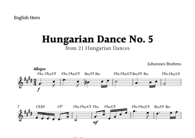Hungarian Dance No. 5 by Brahms for English Horn Solo with Chord (arr. Rika K.)