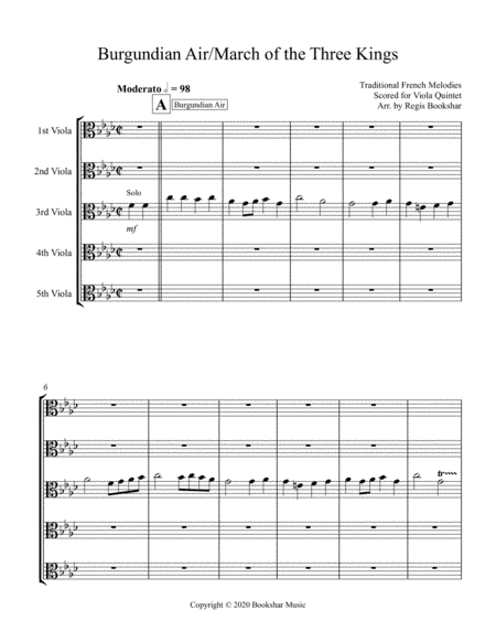 Burgundian Air/March of the Three Kings (F min) (Viola Quintet) (arr. Regis Bookshar)