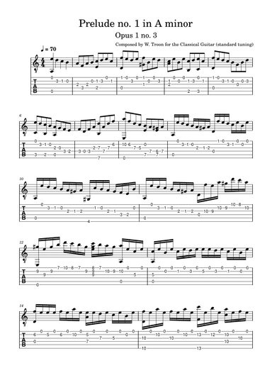 Prelude no. 1 in A minor for classical guitar