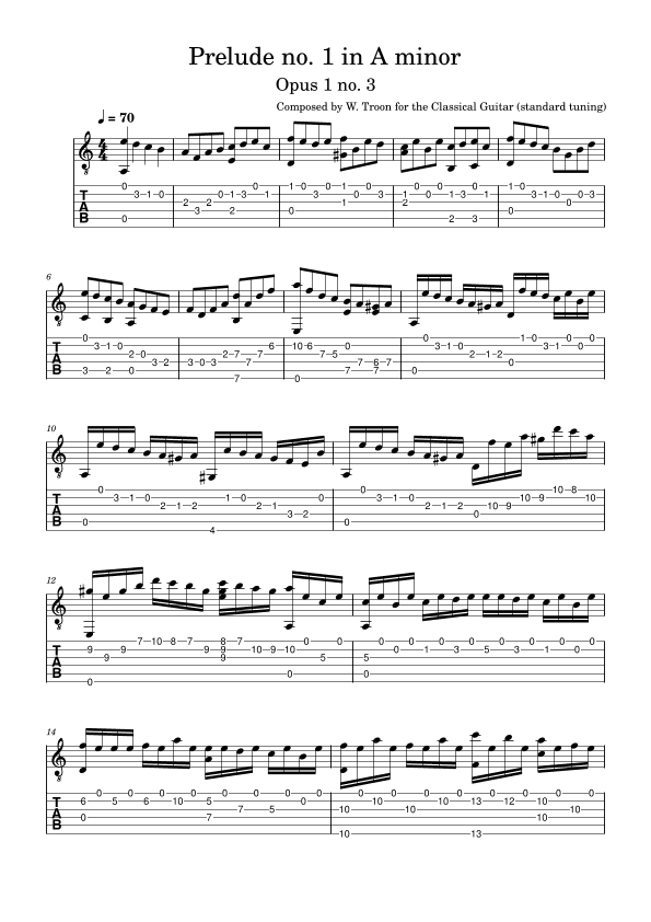 Prelude no. 1 in A minor for classical guitar