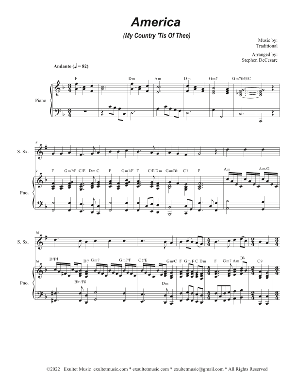 America (My Country, 'Tis of Thee) (Soprano Saxophone and Piano) (arr. Stephen DeCesare)
