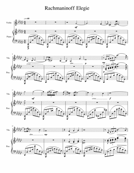 Rachmanninoff Elegie for Violin and Piano Op. 3 (arr. Gabriel Walters)