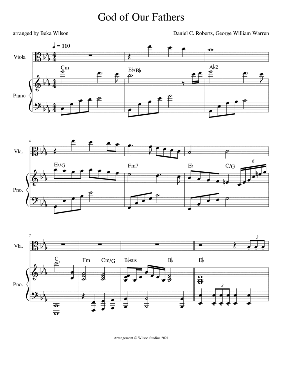 God of Our Fathers--viola solo (arr. Beka Wilson)