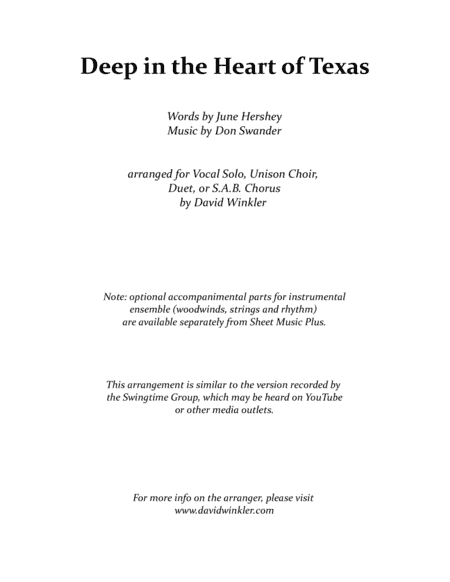 Deep In The Heart Of Texas (arr. David Winkler)