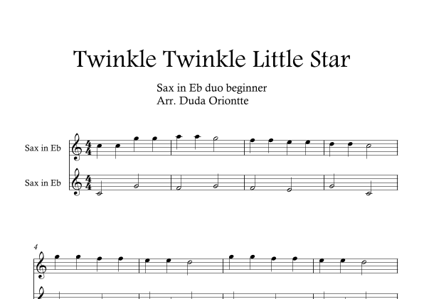 Twinkle Twinkle Little Star DUET (For BEGINNER and kids)  (Alto SAX duo) (arr. Duda Oriontte)
