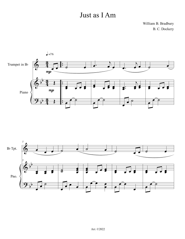 Just As I Am (Trumpet Solo with Piano) (arr. B. C. Dockery)