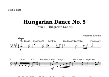 Hungarian Dance No. 5 by Brahms for Double Bass Solo with Chords (arr. Rika K.)