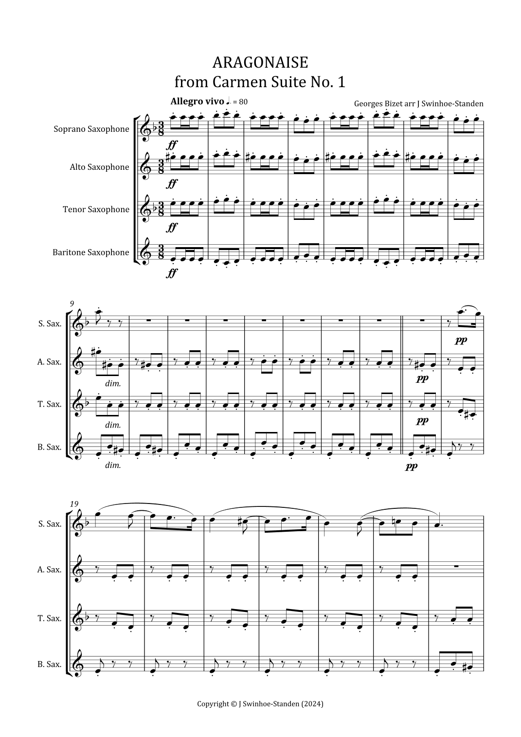 Aragonaise from Carmen Suite No. 1 (arr. J Swinhoe-Standen)