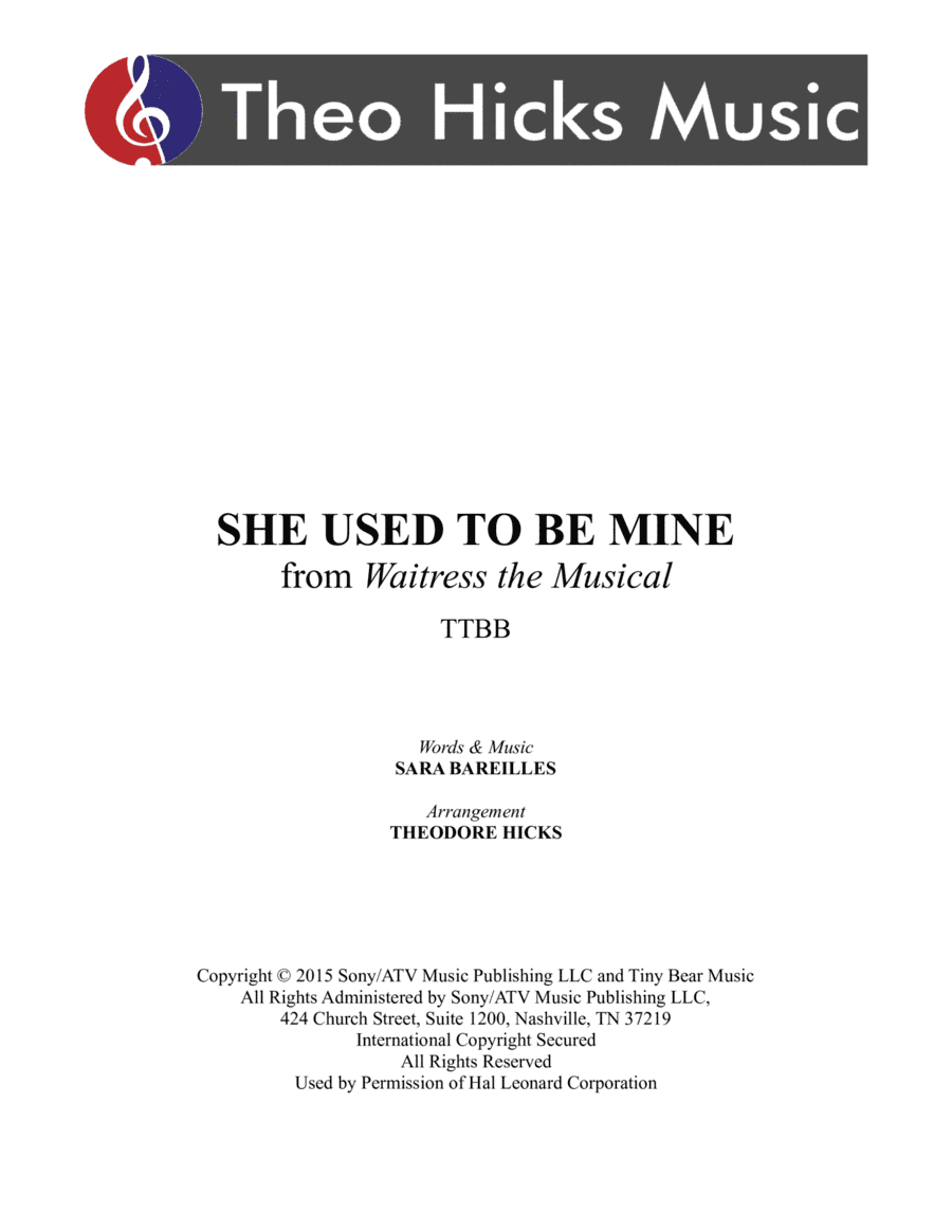She Used To Be Mine from WAITRESS THE MUSICAL (arr. Theodore Hicks)
