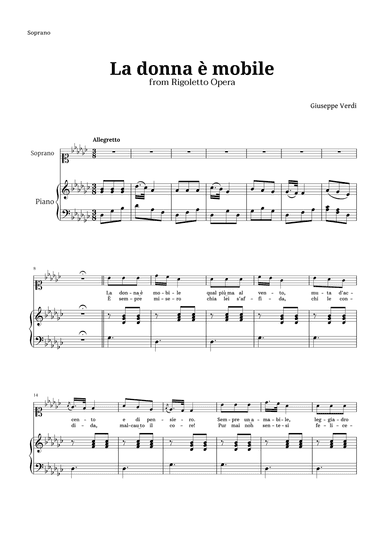 La donna è mobile in G-flat major for Soprano and Piano (arr. Langanho)