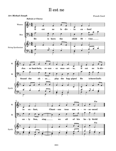 Il est Ne a French Carol in English and French for two voices. (arr. Michael A. Joseph)