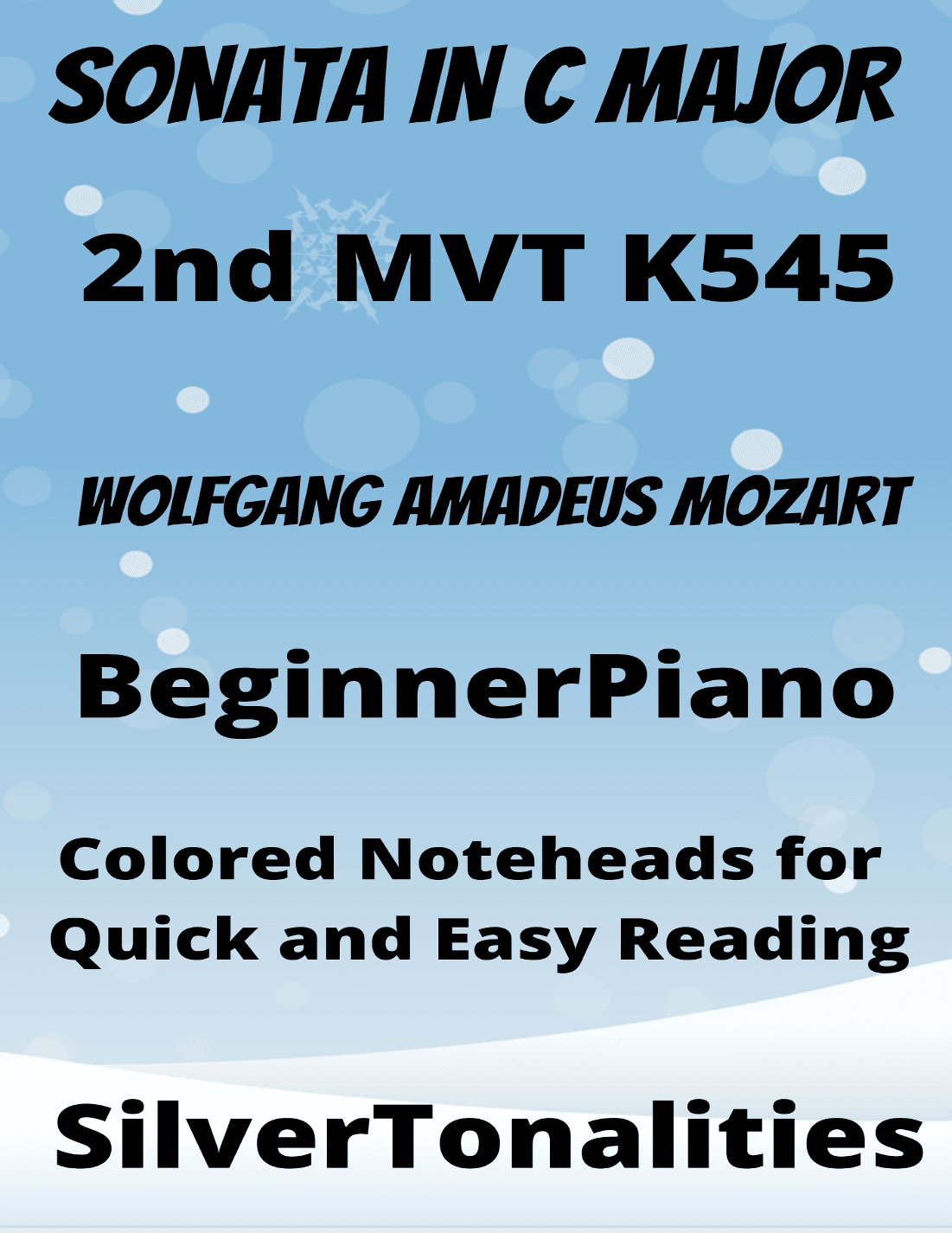 Sonata in C Major K545 2nd Mvt Beginner Piano Sheet Music with Colored Notation (arr. SilverTonalities)