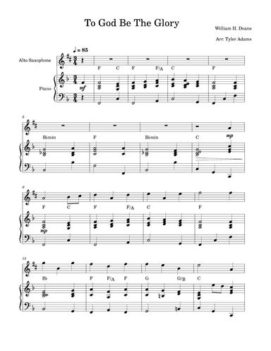 To God Be The Glory (Alto Sax Solo and Piano) (arr. Tyler Adams)