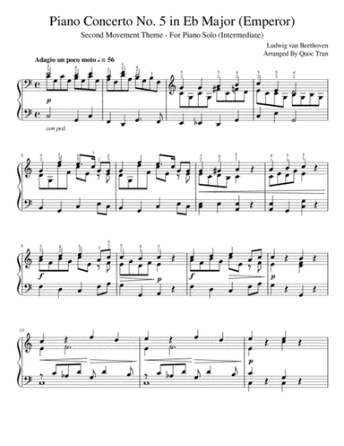 Adagio From Beethoven's Emperor Concerto - For Piano Solo (Intermediate) (arr. Quoc Tran)