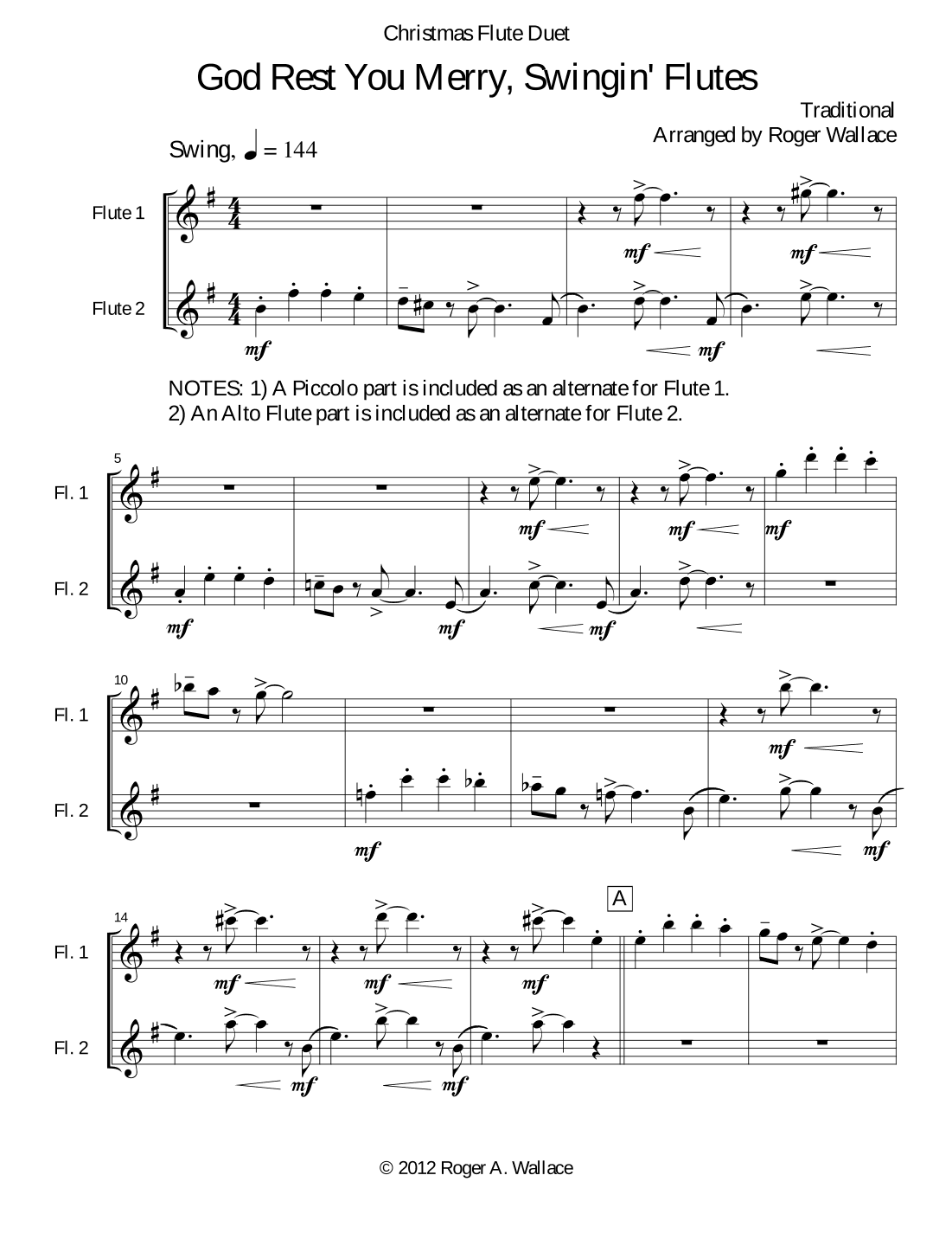 God Rest You Merry, Gentlemen (Flute Duet) (arr. Roger Wallace)