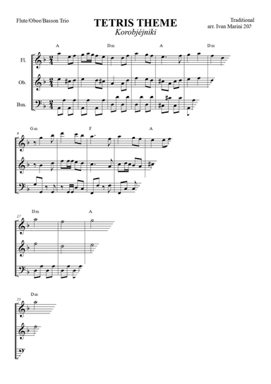 TETRIS Theme - Korobjéjniki - for Woodwind Trio (Flute, Oboe, Bassoon) (arr. Ivan Marini)