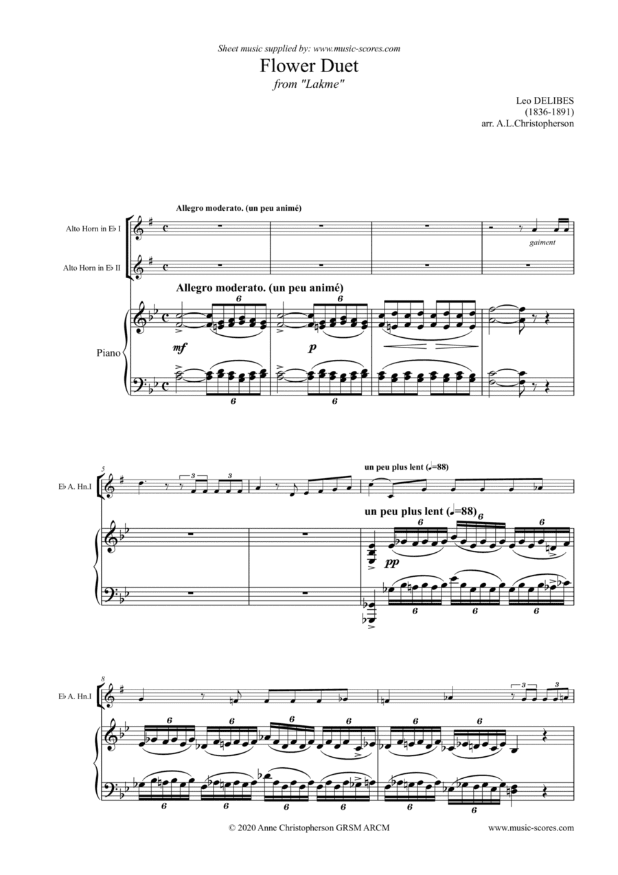 Flower Duet from Lakme - 2 Alto Horns in Eb and Piano - long version (arr. Anne L Christopherson GRSM ARCM)