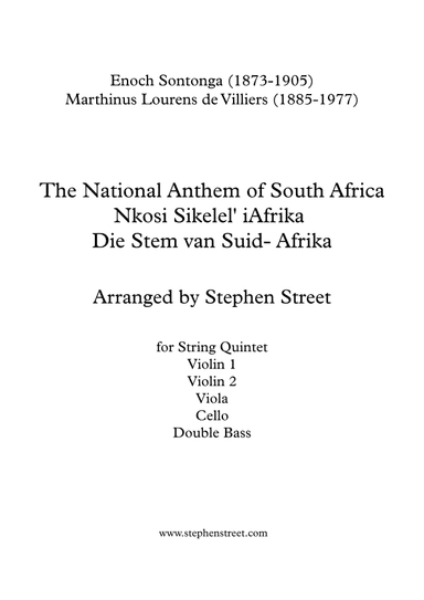 The National Anthem of South Africa, Nkosi Sikelel' iAfrika (String Quintet) (arr. Stephen Street)