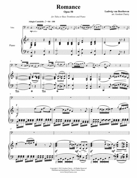 Romance No. 2 in C Opus 50 for Tuba or Bass Trombone & Piano