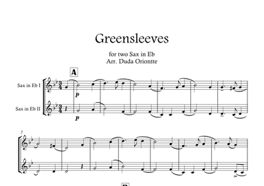 Greensleeves (Green Leeves) BARITONO SAXOPHONE DUO. (English folk music, broadside) BEGINNER (arr. Duda Oriontte)