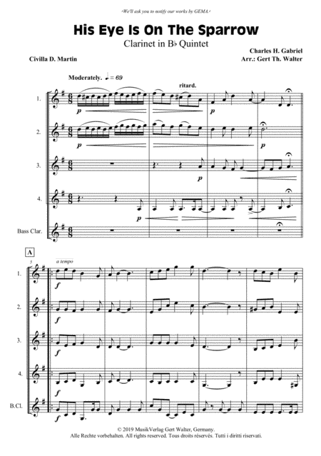 His Eye Is On The Sparrow (arr. Gert Th. Walter)