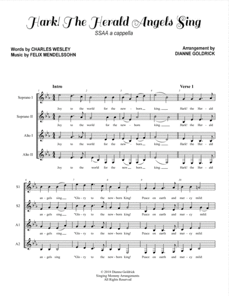 Hark! The Herald Angels Sing, SSAA a cappella (arr. Dianne Goldrick)