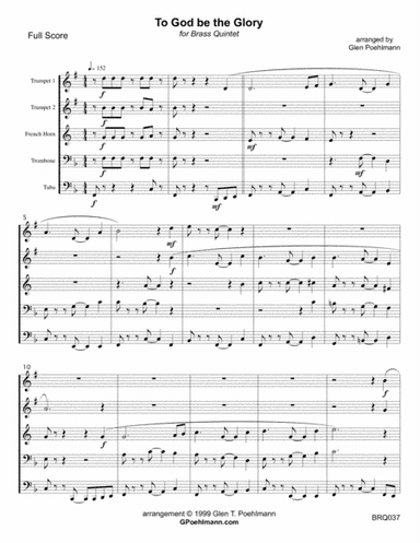 TO GOD BE THE GLORY for BRASS QUINTET (arr. Glen Poehlmann)