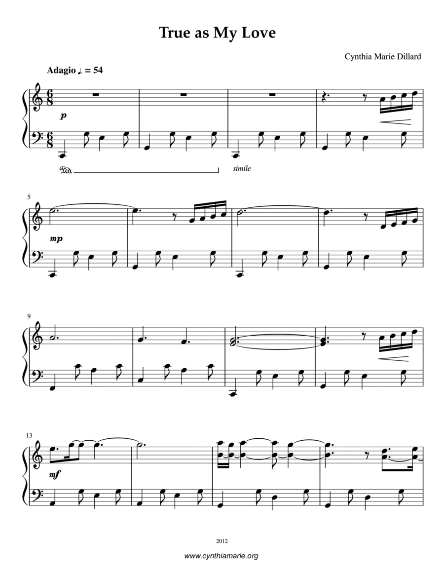 True as My Love, Solo Piano