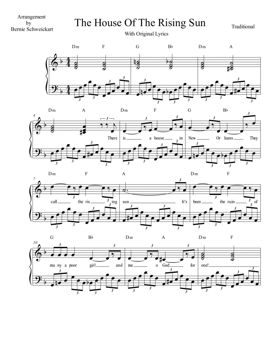 The House Of The Rising Sun (With Original Lyrics) (arr. Bernie Schweickart)