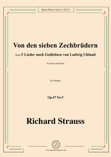 Richard Strauss-Von den sieben Zechbrüdern,in f minor,Op.47 No.5 (arr. OSM Press)
